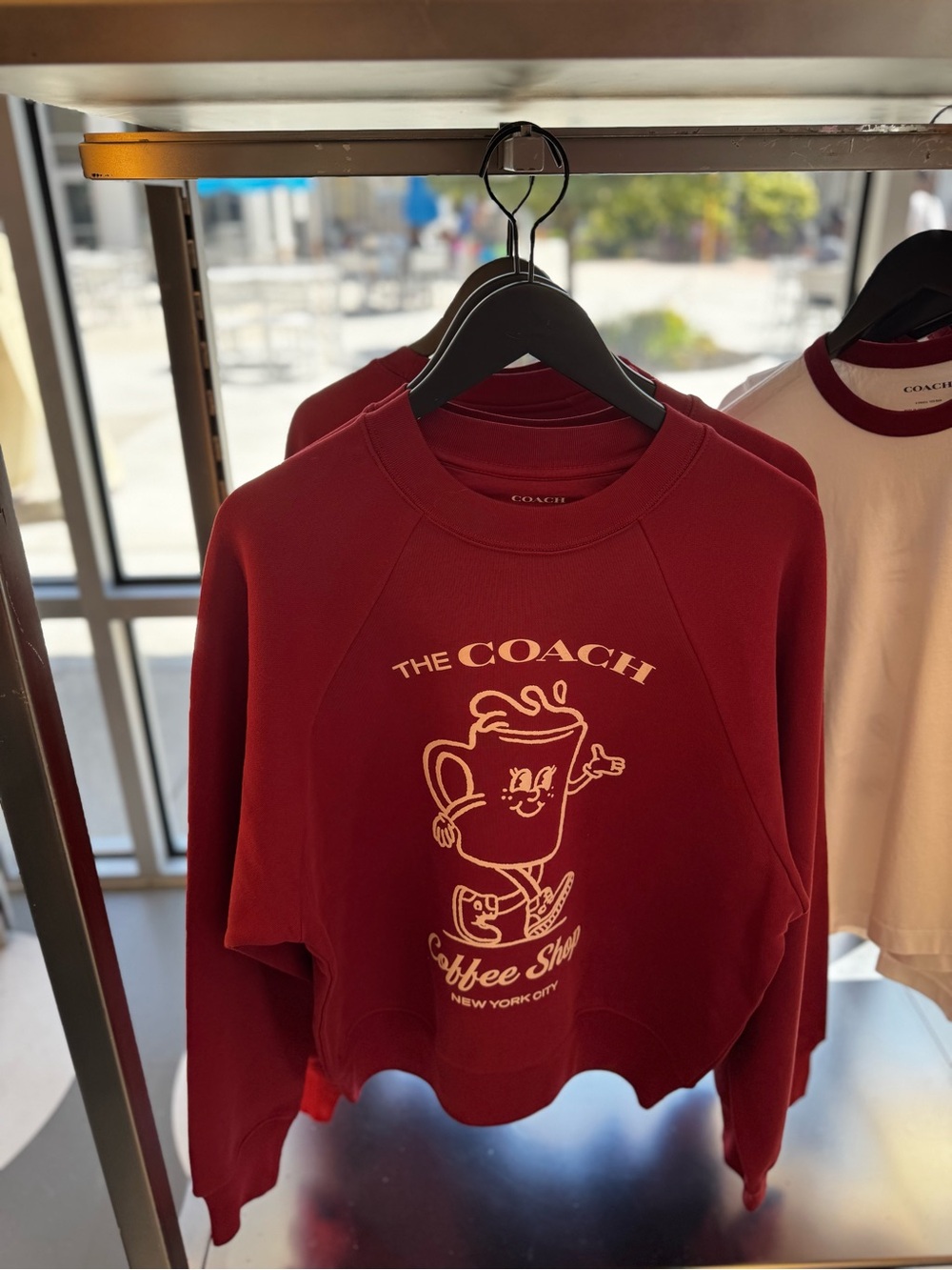 Coach Burgundy Crewneck Sweatshirt with Cream Coffee Shop Graphic
